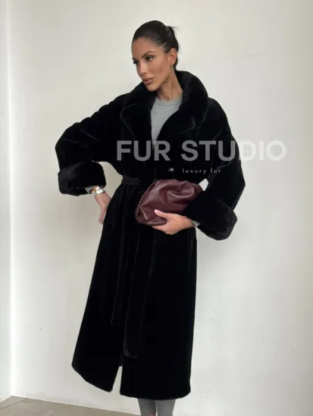 Элитная шуба из меха стриженой черной норки - фото 6