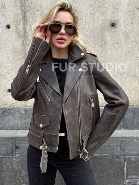 Косуха женская из винтажной кожи - фото 4