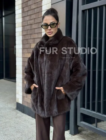 Полушубок автоледи из меха норки - стойка воротник - фото 4