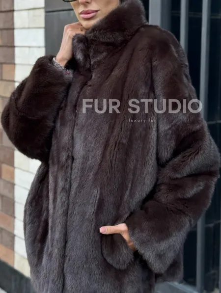 Полушубок автоледи из меха норки - стойка воротник - фото 1