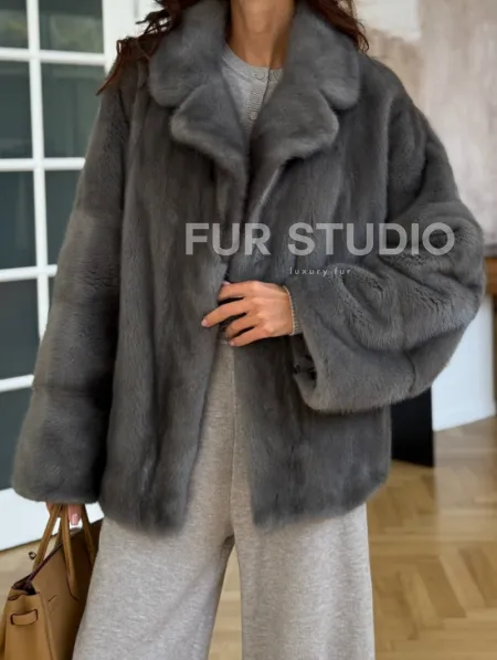 Норковая шуба цвет - серый графит - фото 2