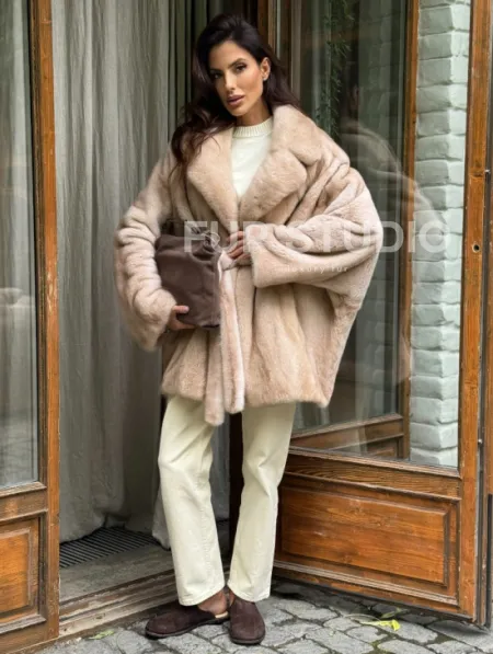 Натуральная норковая шуба - пастель - фото 5