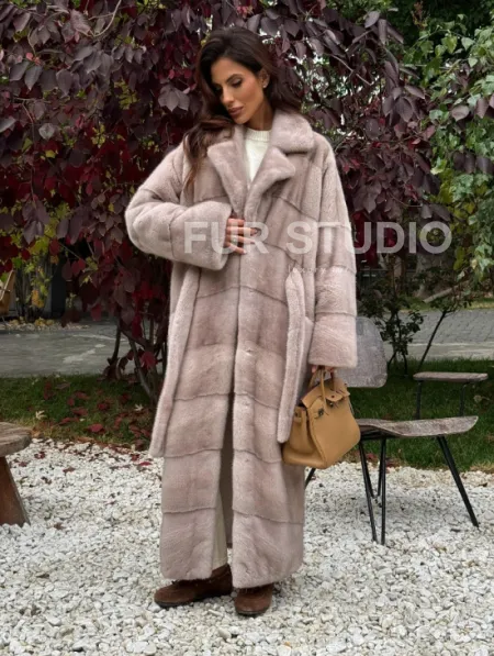 Длинная норковая шуба с поясом - фото 9