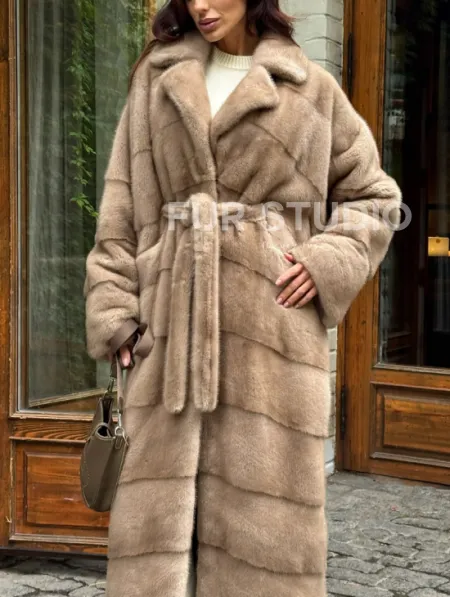 Длинная норковая шуба - цвет пастель - фото 4