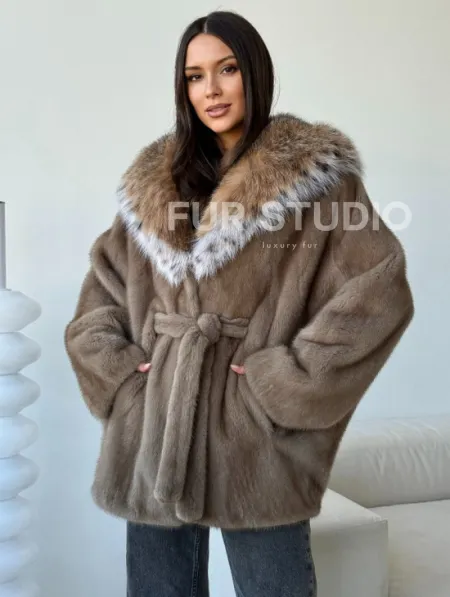 Норка - шуба летучая мышь с капюшоном рысь - фото 0