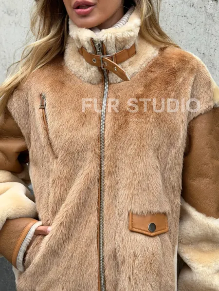 Комбинированная дубленка из овчины и норки - фото 1