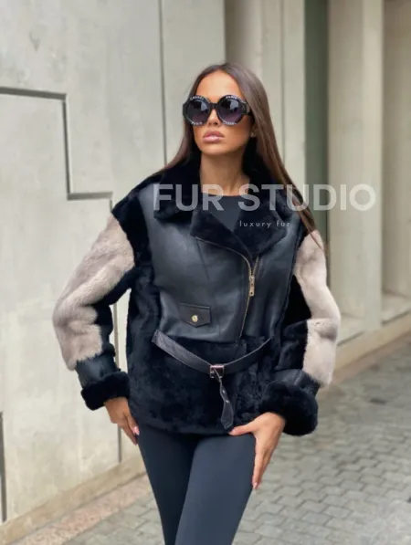 Дублёнка из мериноса с мехом норки - фото 1