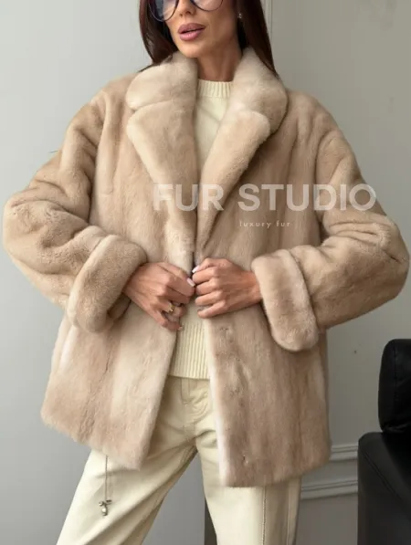 Норковый полушубок в натуральном цвете пастель - фото 6