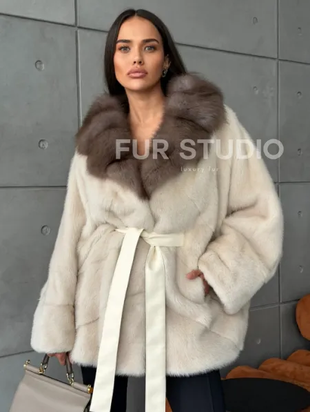 Норковая шуба - куртка с мехом куницы - фото 4