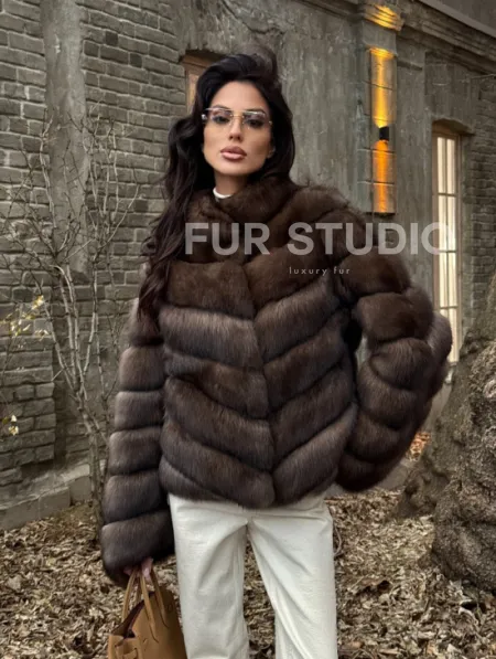 Роскошная шуба из меха соболя стойка воротник - седина 1/2 - фото 9