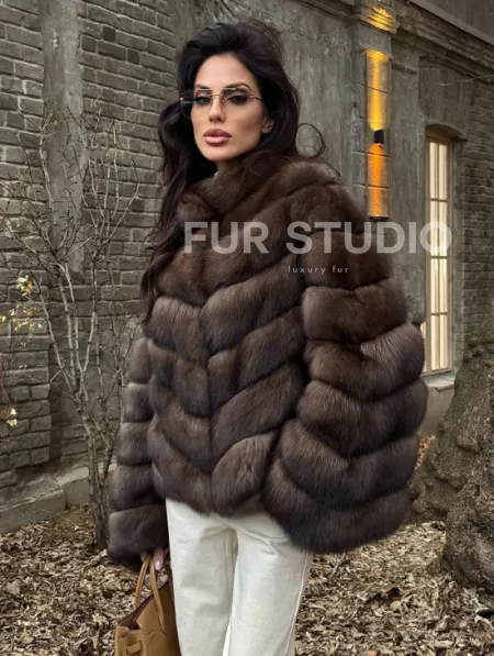 Роскошная шуба из меха соболя стойка воротник - седина 1/2 - фото 0