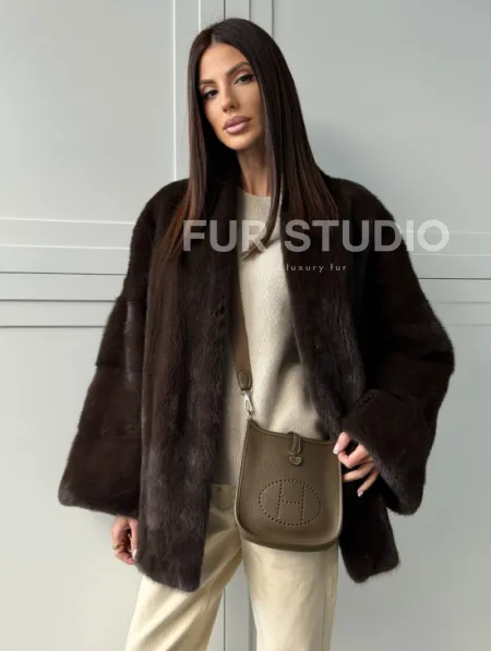 Меховой жакет из норки V- образный воротник - фото 8