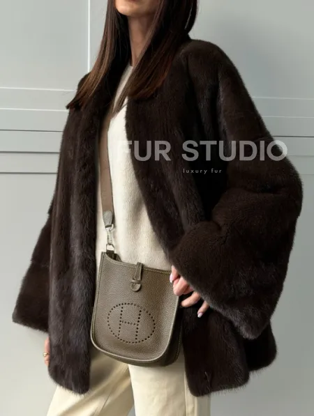 Меховой жакет из норки V- образный воротник - фото 1