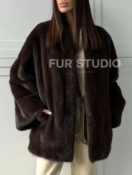 Меховой жакет из норки V- образный воротник - фото 4