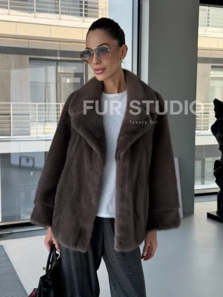 Короткий норковый полушубок - английский воротник - фото 13