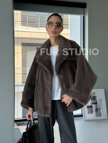 Короткий норковый полушубок - английский воротник - фото 16