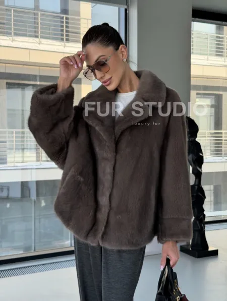 Короткий норковый полушубок - английский воротник - фото 17