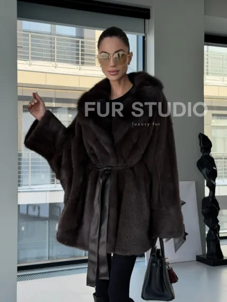 Норковое автоледи с воротником из куницы - фото 18