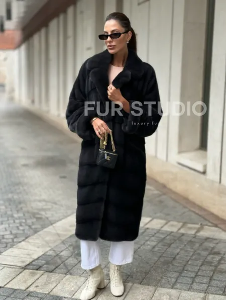 Шуба норковая кимоно - темный графит - фото 5