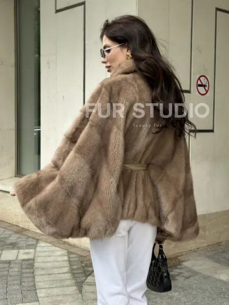 Шуба автоледи из норки цвет бежевый - фото 3