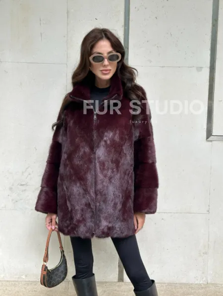 Женская норковая курточка - цвет бордо - фото 9