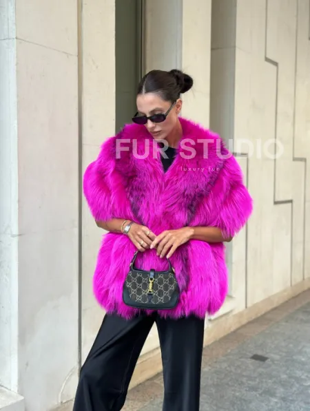 Накидка - палантин из меха чернобурки - фуксия - фото 3