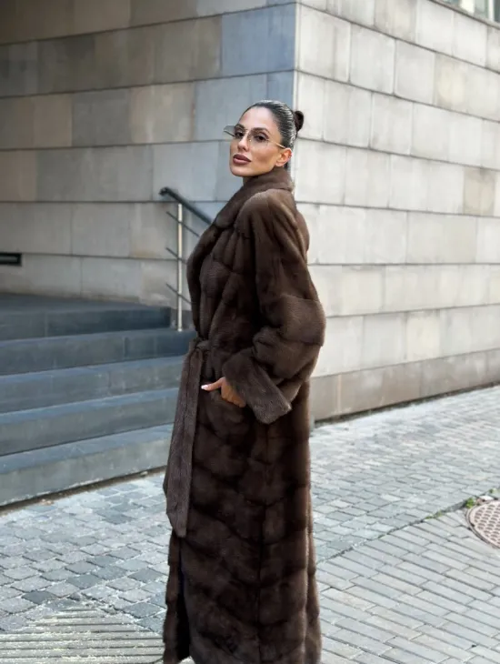 Шуба норковая английский воротник - цвет соболь - фото 8