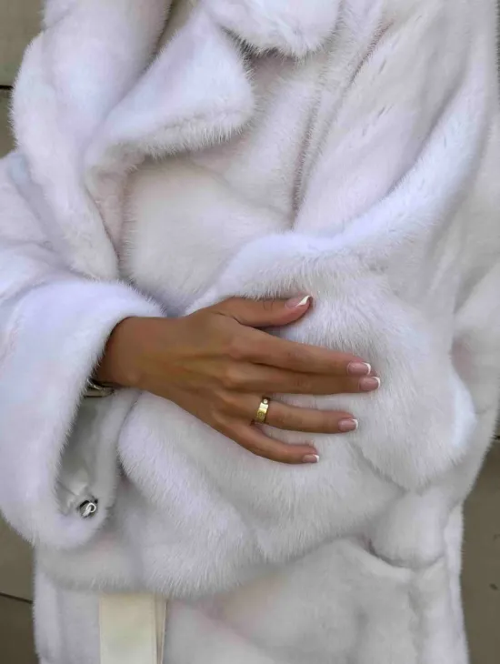 Норковая шуба с английским воротником - цвет колотый лед - фото 1