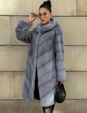 Шуба midi из меха норки с капюшоном, рукава трансформер - фото 0