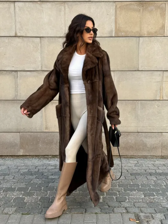 Норковая шуба, мех NAFA роспуск , английский воротник - цвет соболь - фото 8