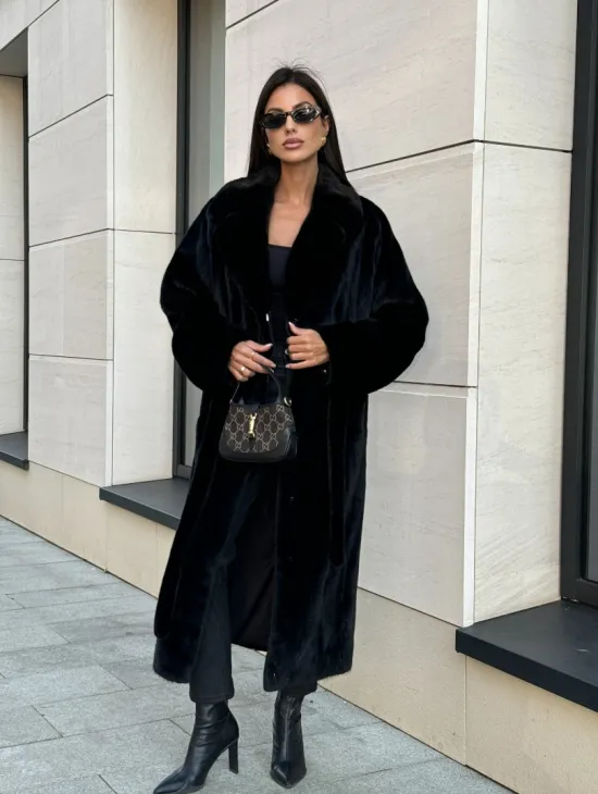 Шуба кимоно из меха североамериканской норки, английский воротник - фото 7