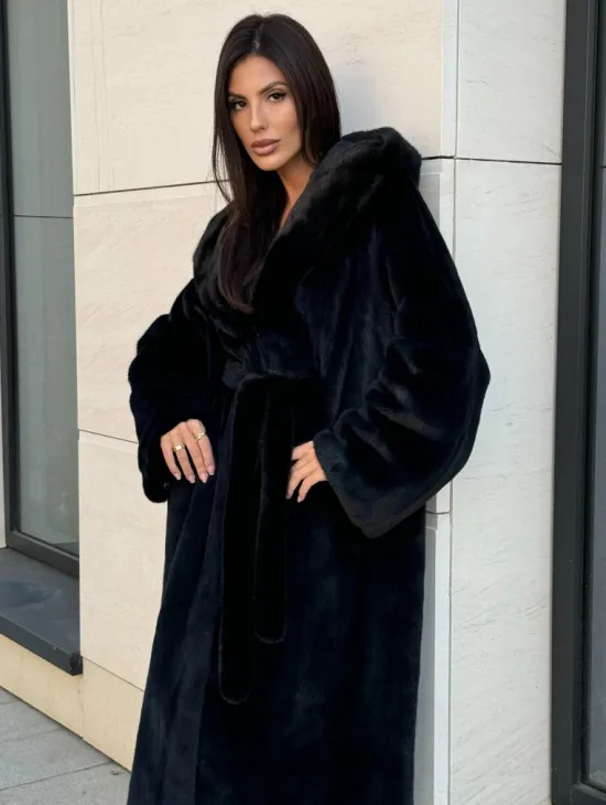 Норка кимоно BLACKGLAMA роспуск, капюшон кобра - фото 4