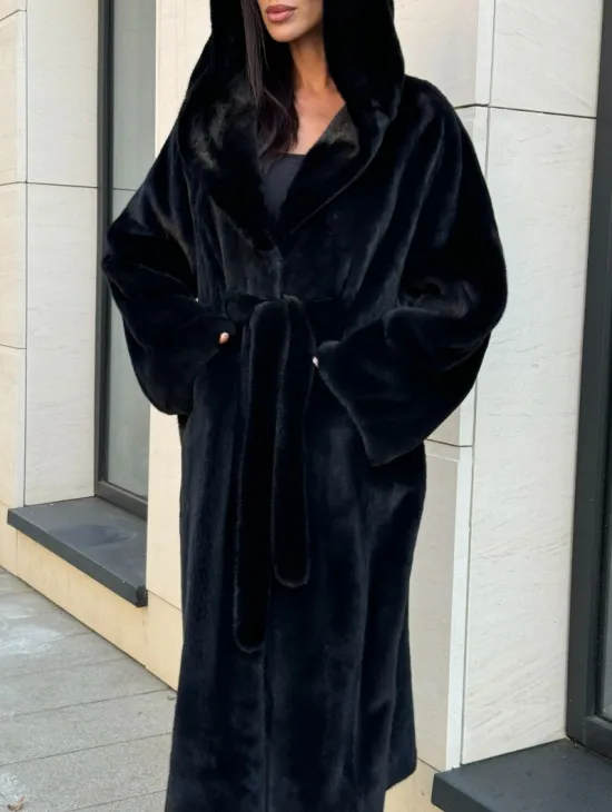 Норка кимоно BLACKGLAMA роспуск, капюшон кобра - фото 3