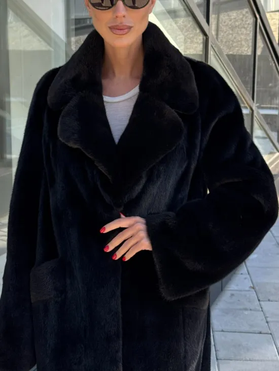 Шуба из аукционного меха норки Kopenhagen Fur, английский воротник - фасон баллон - фото 3