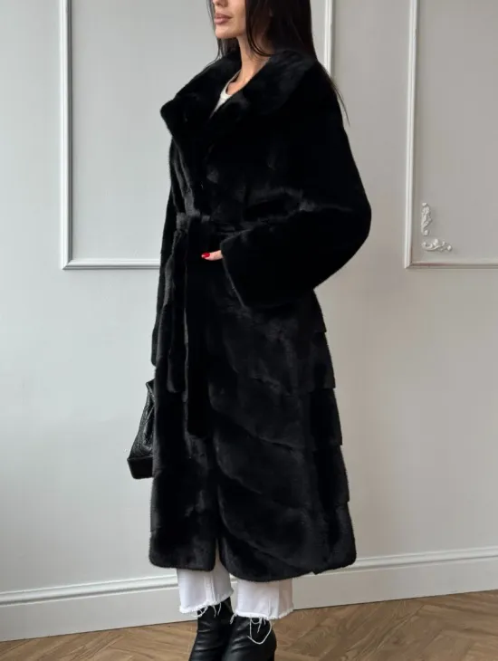 Классическая шуба Luxury Fashion из меха норки Velvet - паркет,  рукава в роспуск - фото 4