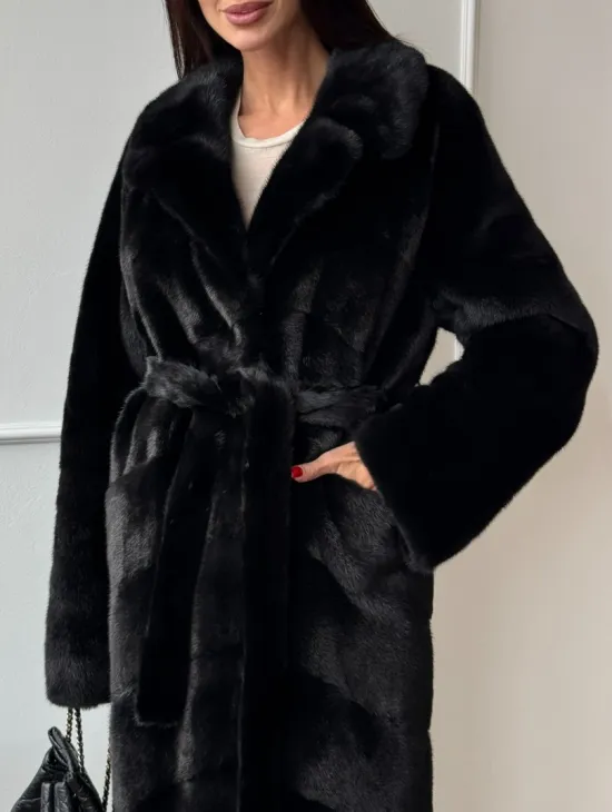 Классическая шуба Luxury Fashion из меха норки Velvet - паркет,  рукава в роспуск - фото 1