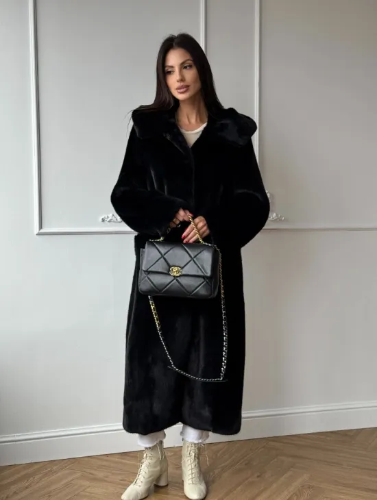 Натуральная черная женская шуба из меха норки Blackglama с капюшоном - фото 9
