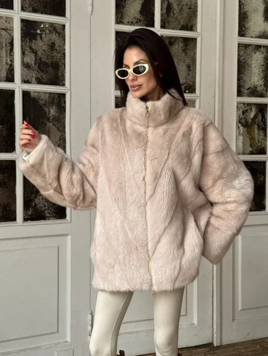 Зимняя норковая шуба - курточка, стойка воротник - на молнии - фото 4