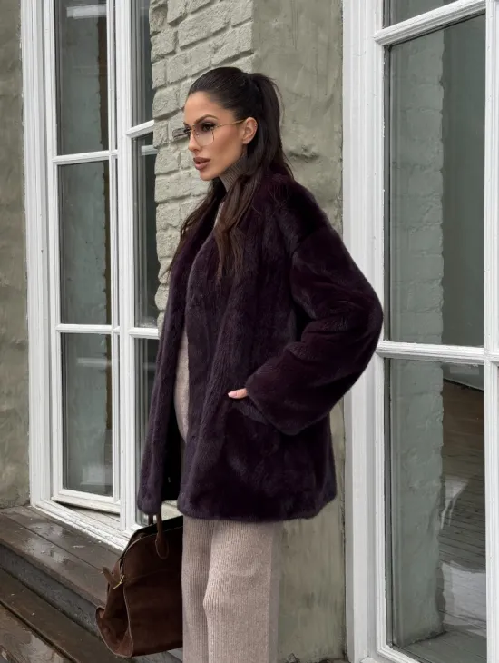 Короткий женский полушубок из меха норки VINTAGE BURGUNDY - фото 9