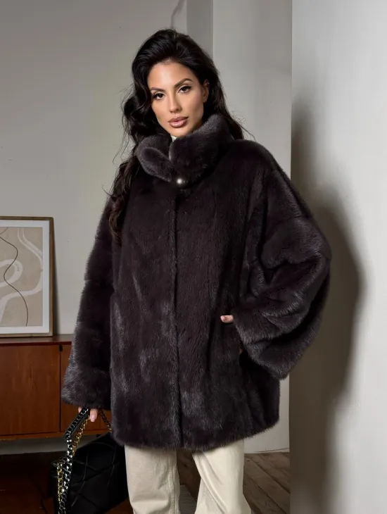 Норковый женский полушубок - автоледи воротник стойка - фото 0