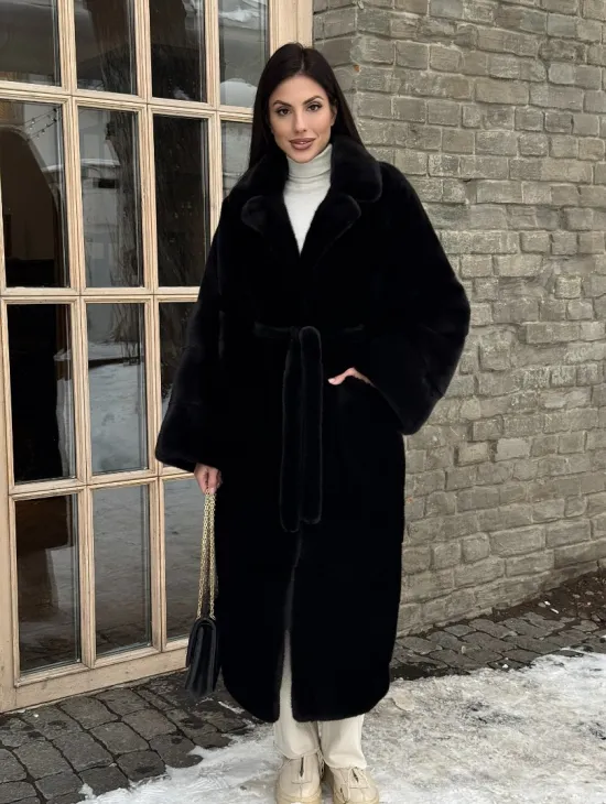 Шуба кимоно из норки Blackglama с английским воротником - фото 10