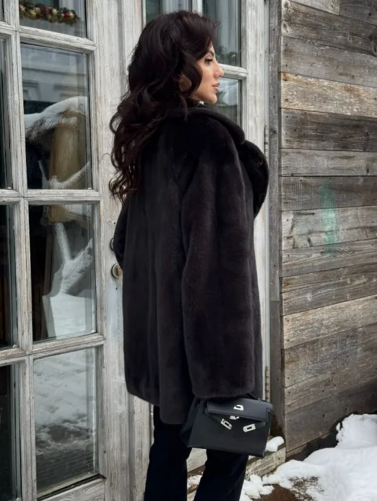 Шикарный полушубок из норки Kopenhagen Fur с английским воротником - фото 4