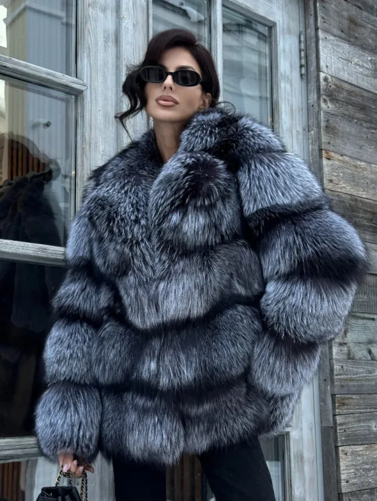 Шикарный полушубок из чернобурки Premium collection, английский воротник - фото 0