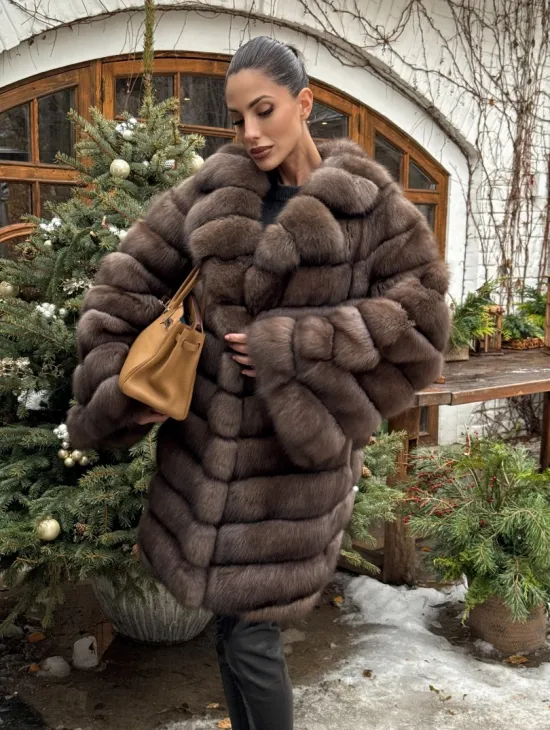 Шуба из соболя баргузинского с английски воротником SILVER 1-2 - фото 8