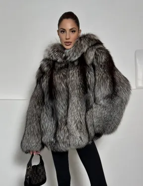 Полушубок из чернобурки с капюшоном цельные пластины - фото 10