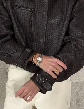 Женский бомбер из натуральной плетёной кожи - фото 1