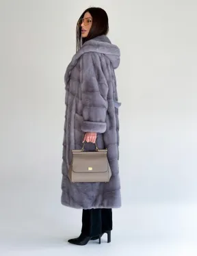 Удлиненная норковая шуба - кимоно с капюшоном - фото 8