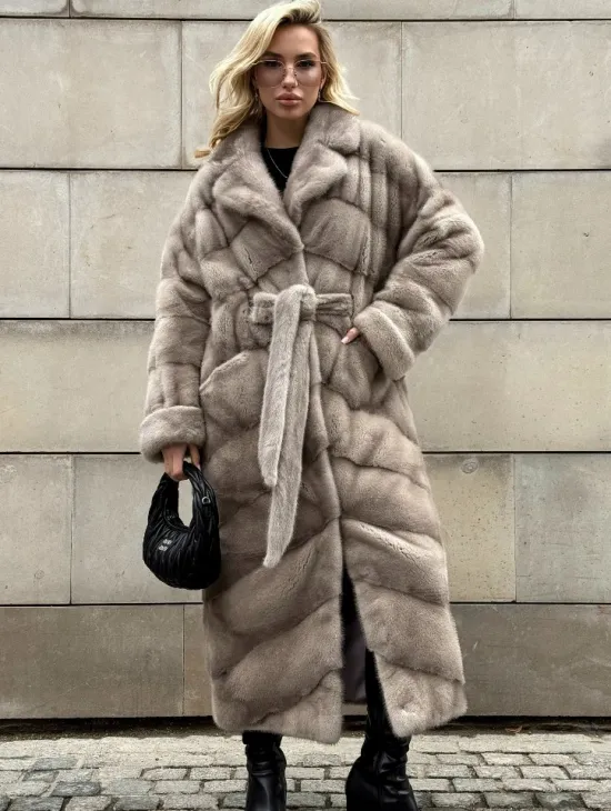 Кимоно - шуба норковая с английским воротником цвет Silver - фото 3