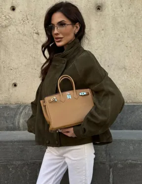 Женский замшевый блейзер - стойка воротник - фото 7