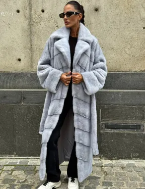 Длинная шуба из голубой скандинавской норки - фото 0